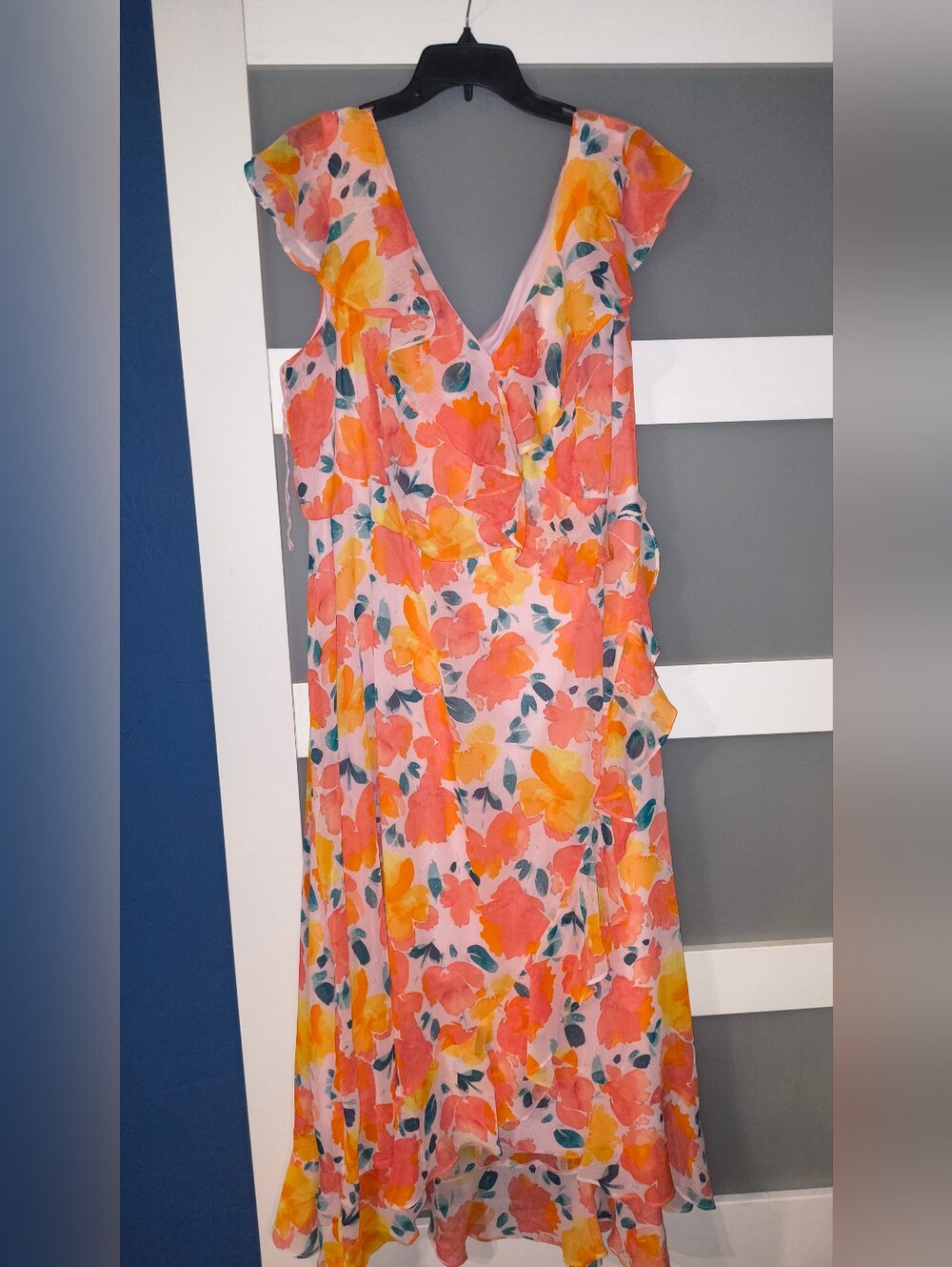 NWOT London Times Floral Maxi Dress in Coral, Yellow & Teal